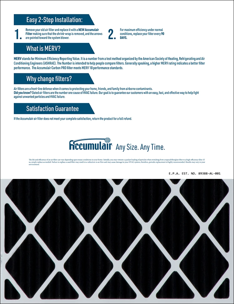 24x28x2 (Actual Size) Accumulair Carbon MERV 10 Odor Eliminating Filter 4 24x28x2 (Actual Size) Accumulair Carbon MERV 10 Odor Eliminating Filter - Image 2