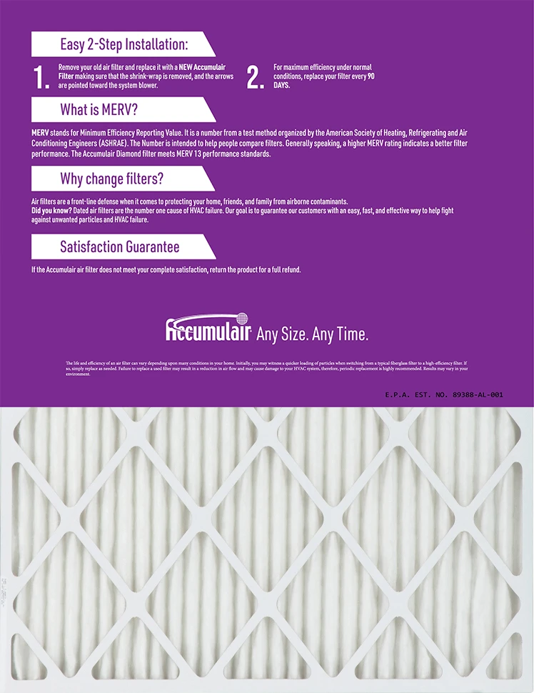13x18x2 (Actual Size) Accumulair Diamond Filter MERV 13 4 13x18x2 (Actual Size) Accumulair Diamond Filter MERV 13 - Image 2