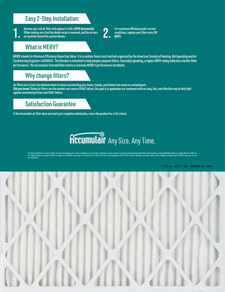 12x24x6 (11.38x23.38x5.88) Accumulair Emerald Filter MERV 6 4 12x24x6 (11.38x23.38x5.88) Accumulair Emerald Filter MERV 6 - Image 2