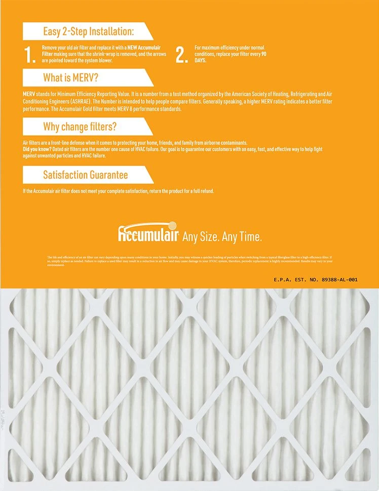 24x28x0.5 (Actual Size) Accumulair Gold Filter MERV 8 4 24x28x0.5 (Actual Size) Accumulair Gold Filter MERV 8 - Image 2