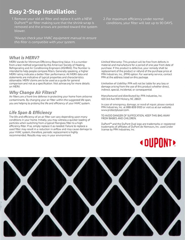 14x24x1 (13.5 X 23.5) DuPont™ Odor Air Filter (MERV 10) 4 14x24x1 (13.5 X 23.5) DuPont™ Odor Air Filter (MERV 10) - Image 2
