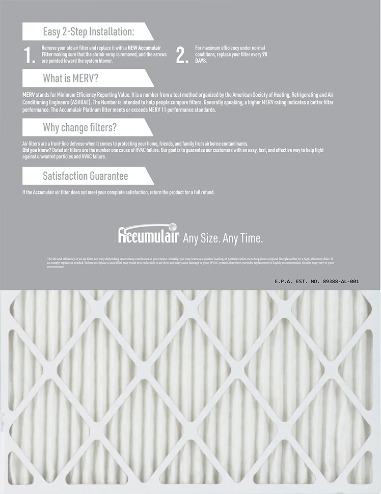 22x24x2 (21.5x23.5x1.75) Accumulair Platinum Filter MERV 11 4 22x24x2 (21.5x23.5x1.75) Accumulair Platinum Filter MERV 11 - Image 2